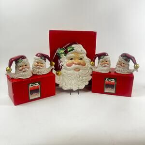 Fitz & Floyd Santa Claus Plate Salt Pepper Shakers Holiday Christmas Tableware